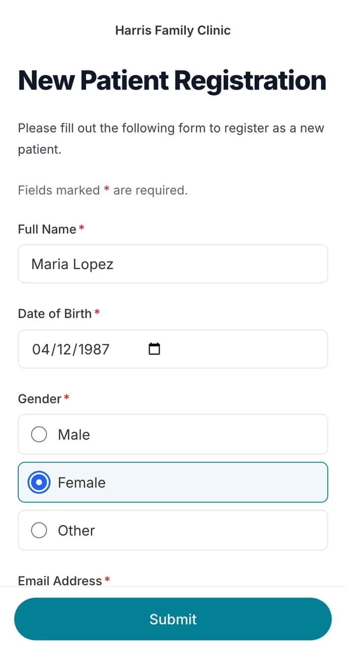 A patient filling out the intake form on a phone