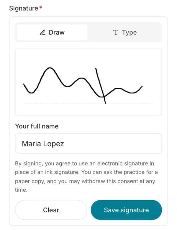 A patient signing a consent form on a phone